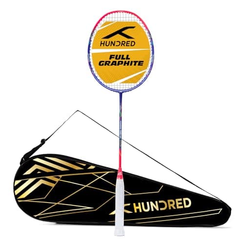 Hundred Powertek 1000 Pro Graphite Badminton Racket, Strung with Full Racket Cover, Lightweight Shuttle Bat for Intermediate Players – Navy/Pink