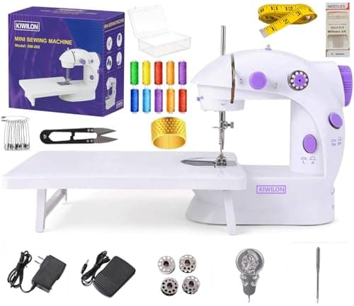 Kiwilon Electric Sewing Machine With Table Set, Mini Silai Machine For Home Tailoring, Stitching Machine With Foot Pedal, Adapter And Fully Loaded Sewing Kit (SM-ET-S-KT-202-Purple)