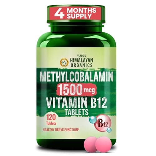 Vlado's Himalayan Organics Vitamin B12 Tablets 1500 mcg -Active form of Methylcobalamin Vitamin B12 Supplements for Men & Women- 120 Veg Tablets (4 Months Supply Pack)