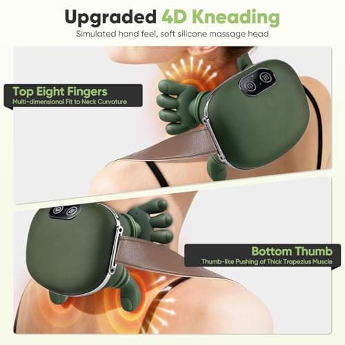KIMEE NECK Heated Massager, Wireless Portable Shiatsu Neck and Back Massager, Electric Deep Tissue 4D Kneading Massage, Simulated Human Hand Design for Boar Pain Relief and Muscle Relax Boar Bristle H 4