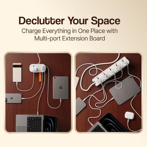 Ambrane Foldable Extension Board, 2 Type C & USB, Perfect for Office, Kitchen, Travels, Charge 4 Devices, Compact Size, AC Socket 2500W, 20W Fast Type C Charging, 1.5m Long Cable (Smartstrip 3 Black) 3