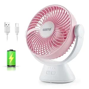 Gesto 7.8 Inch High Speed Rechargeable Table Fan for Home – USB Charging Battery Fan With Led Light | 2400mAh Battery for Upto 8 Hrs. Runtime | 3 Speed Modes Portable fan for Home,Office,Kitchen-Pink