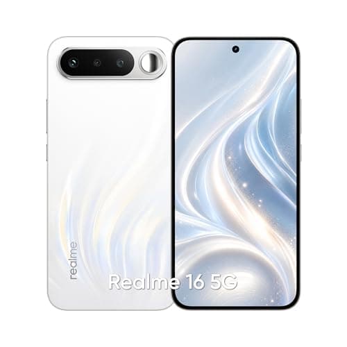 realme 16 5G Smartphone 7000mAh Titan Battery 60W Fast Charge, 8GB + 256GB 6.57" AMOLED 120Hz Display, Dual 50MP AI Camera, MediaTek Dimensity 6400 Turbo Processor, Fingerprint IP69 Air White