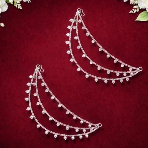ACCESSHER Women's & Girls' Gold-Plated Multi-Layer Pearl Drop EarChain | Elegant 3-Layer Beaded Jewelry for Sarees, Lehengas & Ethnic Dresses | Perfect for Weddings & Special Occasions 3