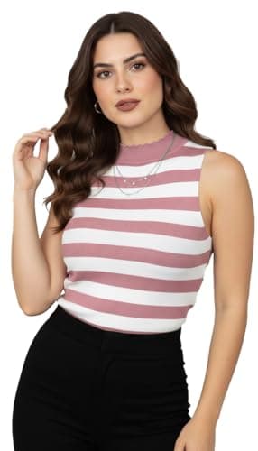 LASOON Women’s Sleeveless Striped Summer Top | Soft Viscose Spandex Blend | Stretchable Casual Wear Top for Women & Girls (in, Alpha, S, Standard, Pink-White)