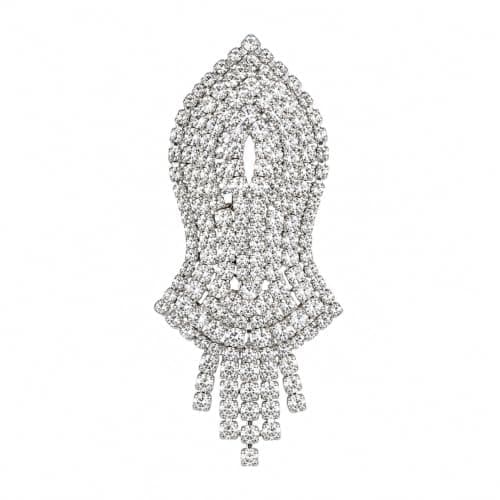 Brooch Pin Leaf Shape Rhinestone for Saree, Suit & Blazer (Silver)