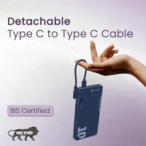 Portronics Luxcell Uno 10K 10000 mAh 22.5W Fast Charging Power Bank with Detachable Type C Cable, Ultra Slim Power Bank with Mach USB-A Output, Type C PD Output, Type C Input, Wake Up Button(Blue) 3