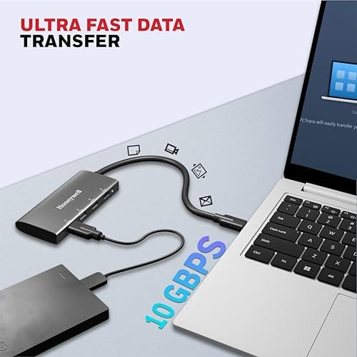Honeywell Newly Launched Momentum Type C to 4xUSB C 3.2 Gen 2 Port Type C Hub, 10 Gbps Transmission Speed, 30 cms, Premium Metallic Finish, Compatible with All Type C Port Devices 5