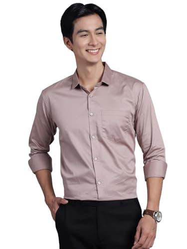 Majestic Man Slim Fit Satin Cotton Formal Shirt for Men (Medium, Pastel Clay), Multicolor