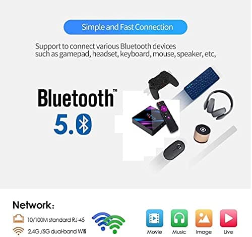 RuhZa 4K Mini PC Box with H.265 Decoding,RK3318 Quad Core 64 Bit Processor,Android 10, 4GB Ram 32 GB ROM, Voice Assistant, Support 2.4G/5.0G Dual WiFi 2