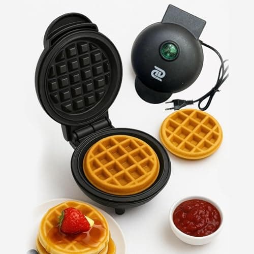 Waffle Maker Machine 3 In 1 Mini Easy To Clean Dual Side Plate, Perfect For Pan Cakes, Dessert, Breakfast - 350 Watts, 4 Inch, Electric Waffle Iron Pancake Maker (BLACK)