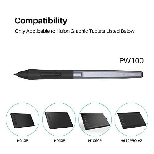 Huion PW100 Battery-Free Stylus Pen for Huion Drawing Graphics Tablet Inspiroy H640P H950P H1060P H1161 HS64 HS610 H320M H610Pro V2 H420X H580X H610X Writing Tablet, Black 3