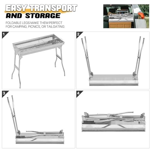 Olpad Outdoor Folding Grill (47Cm) Thickened Stainless Steel BBQ Large Charcoal Barbecue Grill Square Picnic Grill 4