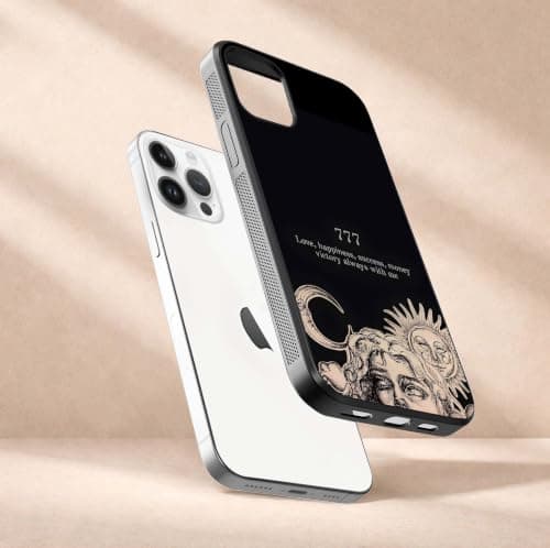 CUSTOM WORLD Back Cover for iPhone 14 Pro, Designer Tempered Glass Phone Case Lucky Angel Energy Print Shockproof TPU Bumper Glossy Scratch Resistant Protective Cover for Women & Men,On Amazon India 3