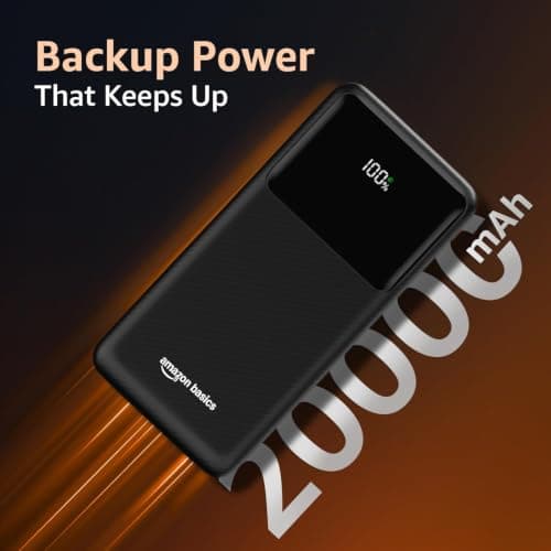 Amazon Basics 20000mAh 35W Fast Charging Power Bank | USB-C PD + USB-A QC Output | Digital Display | Portable Charger for Phones, Tablets & More | Black 2