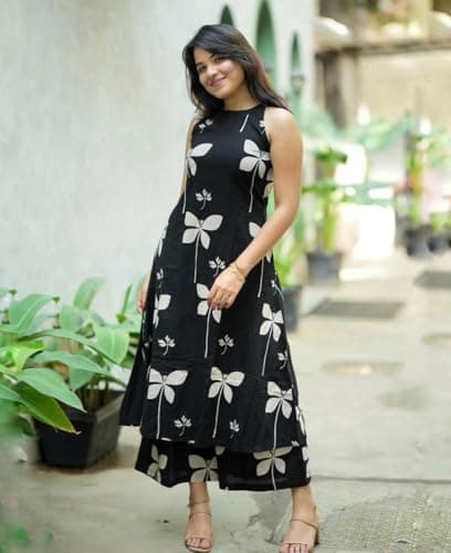 Nermosa Women Pure Cotton Kurta Palazzo Set | Sleeveless Printed Kurta with Palazzo Pants | Summer Friendly, Office Wear Co-Ord Set 5