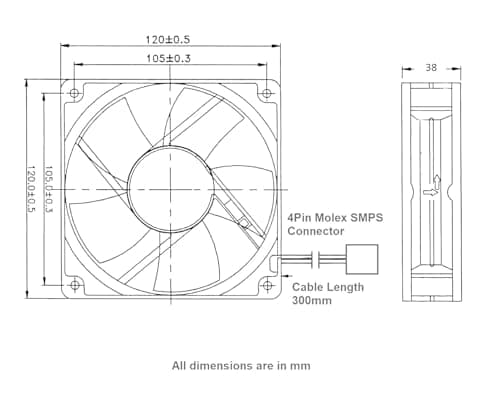 FourDot Computer Cabinet Cooling Fan 120mm 5inch 4000RPM Model 12038 3