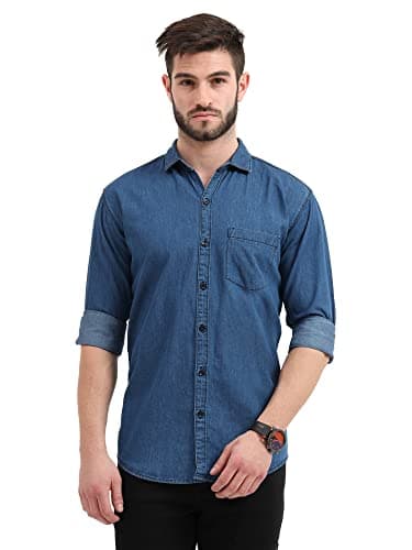Miraan Cotton Men's Casual Light-Blue Denim Shirt (Siglightdeniml_Light Blue_Large, Regular Fit)