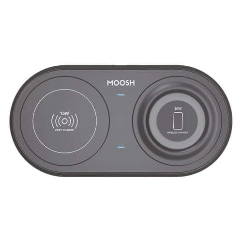 MOOSH Quick Charge Dual Wireless Charging Pad 25W Qi-Certified Charger Pad for Smart Phones Charge While Listening to Music, Streaming Videos, & Video Calls (Black)