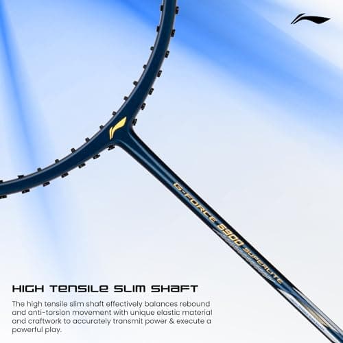 Li-Ning G-Force 5900 Superlite Strung Badminton Racquet with Free Head Cover| 79 Grams (Navy/Gold/White) 3