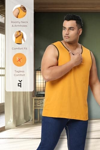VAISHVIK Mens Plus Size Tank top Cotton 7XL 56 Combo India Online dailywear Ochre Yellow deep Green 5