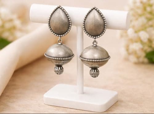 Earrings For Women & Girls Oxidised German Silver Drop and Dangler Earrings traditional earrings women ethnic jewellery india dome jhumka earrings antique silver earrings 3