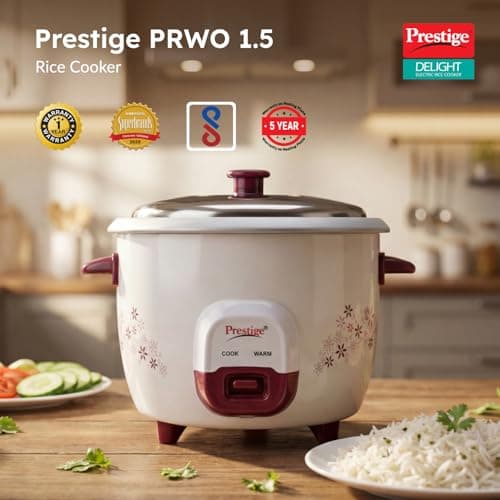 Prestige PRWO ?1.5 litreRice Cooker with Dual control panel|Detachable power cord|Durable body|Cool touch handles|Red|1 year warranty on product & 5 years warranty on heating plate 2