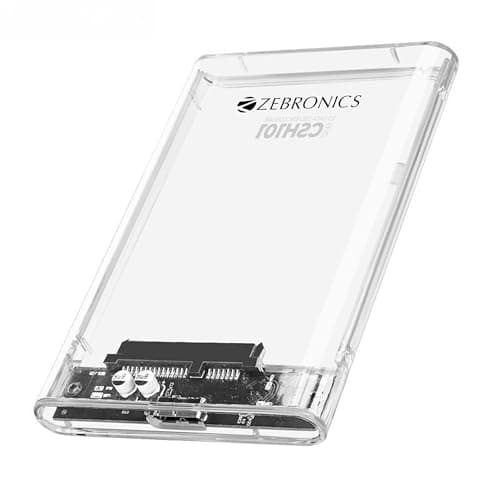 Zebronics 2.5" SSD/HDD Enclosure, Max. 4TB Storage, Upto 5Gbps Transfer Speed, Tool-Free Slide Design, USB to Micro B Connector, Windows, Mac, Linux Support, Transparent Case (CSH101)