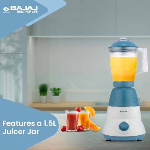 Bajaj Rex Dlx Mixer Grinder 750 Watts Mixie For Kitchen With Nutri-Pro Feature | 4 Stainless Steel Mixer Jars | Multifunctional Blade Dry & Wet Grinding Overload Protector | 1 Yr Warranty 【White/Blue】 5