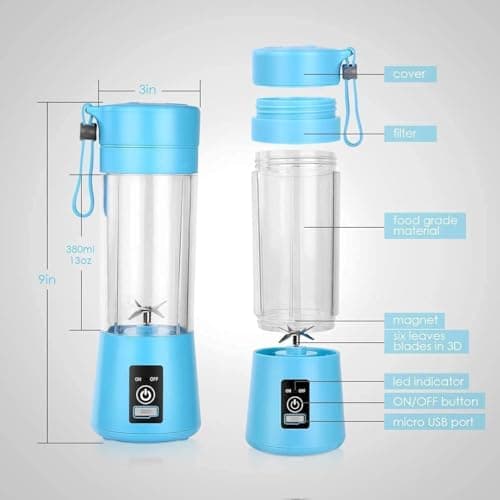 MAA HANSWAHINI ENTERPRISE Portable 6-Blade USB Rechargeable Juicer Blender with Built-in Bottle – Fruit Mixer Grinder for Juices, Smoothies & Milkshakes – Travel-Friendly Blender (Multi Colour) 2