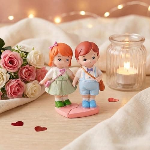 eCraftIndia Little Boy and Girl Walking to School Lovely Miniature Statue Valentine Gift for Girlfriend Boyfriend Husband Wife Her Him | Valentine Decoration Items | Happy Birthday Cake Topper