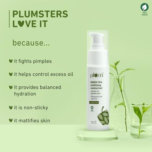 Plum Green Tea Mattifying Face Moisturizer with Glycolic acid 50ml | Controls Oil & Hydrates Skin | Non-Sticky Moisturizer for Women & Men | 50ml 3