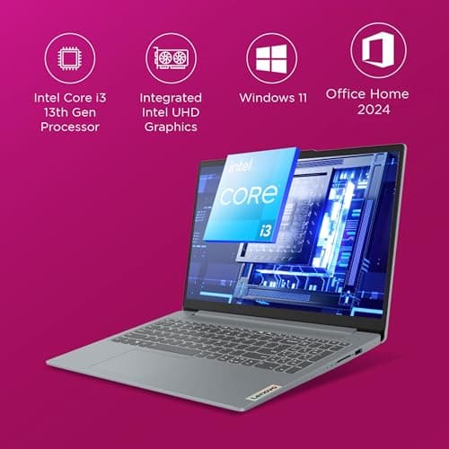 Lenovo IdeaPad Slim 3, Intel Core i3 13th Gen 1315U, 8GB RAM, 512GB SSD, FHD 15.6"(39.6cm), Windows 11, Office 2024, Grey, 1.6Kg, 82X700G5IN, Alexa Built-in, 1Yr ADP Free, 3 Month Game Pass Laptop 3