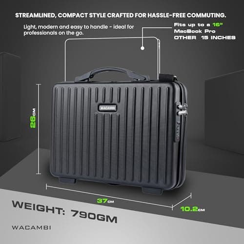 WACAMBI hard shell unbreakable polycarbonate briefcase for office 16 inch laptop bag for men & women office use |with padded compartment waterproof bag for files & documents storage 2
