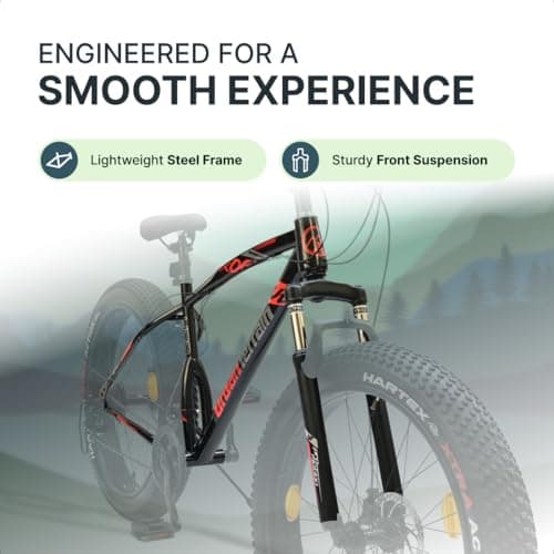Urban Terrain Rogue Steel Fat Tyre Cycle 26 inch MTB (21 Speed) Gear Bicycle for Men/Boys with Front Suspension & Dual Disc Brake Mountain Bike | Ideal for 13+ Years, Frame Size :18 inch (Black) 4