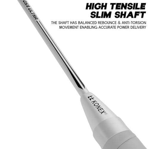 Konex Badminton Racquet 2U (95±2g) Aluminium Frame | 24 LBS String Tension | Super Lightweight Slim Shaft with Full Racket Cover (Pack of 1) (White) 3