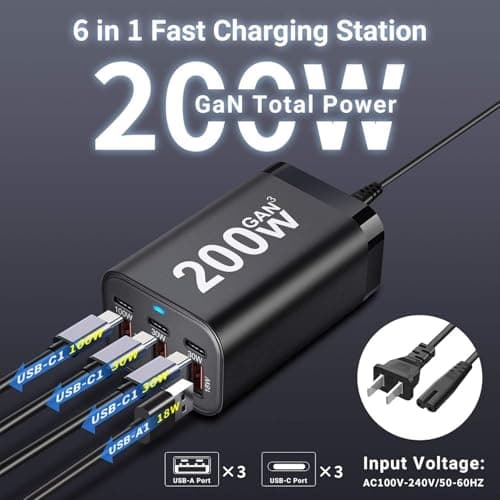 CUBONIC 200W GaN Charging Station, 6-Port Desktop Charger with 3 USB-C & 3 USB-A Ports, Multi Device Charging Hub for Laptops, Smartphones, Tablets, Wearables & USB Powered Electronics 2