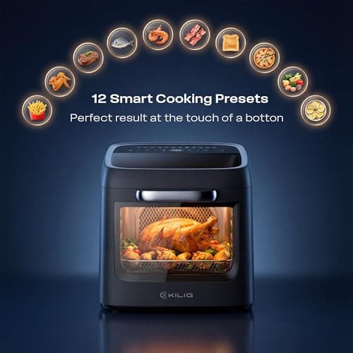 KILIG Nexa Edge 12L Digital Air Fryer Oven, 6-in-1, 1800W, 12 Presets, Rotisserie & Rotating Basket, StepChef App Control, 100% Toxin-Free, 2 Year Warranty, Matte Black 5