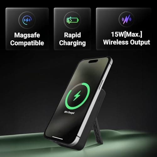 ZEBRONICS EnergiSafe 10R2 || 10000mAh MagSafe Wireless Power Bank | 15W Wireless & 22.5W PD (PPS) Fast Charging | Built-in Stand | Type-C & Lightning Cable | 5× Outputs | for iPhone & AirPods (Black) 5