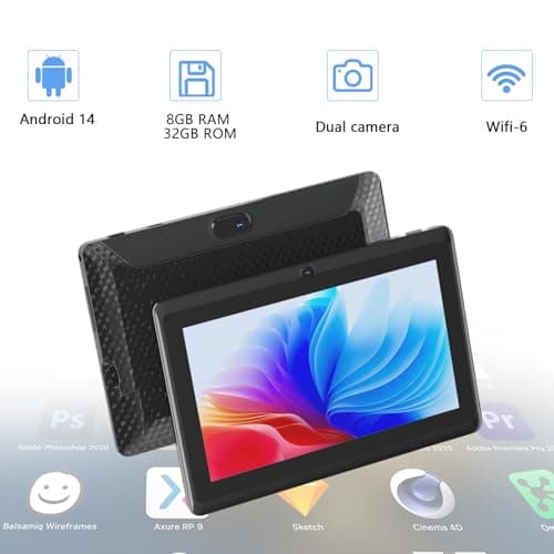 WUIUHOU 7 inch Android Tablet, 7 inch HD IPS Touchscreent, Quad-Core, 4GB RAM 32GB ROM 1TB Expand, 2MP + 5MP Dual Camera, WiFi 6 Bluetooth 3000 mAh Battery Tab Tablet with Case. 4