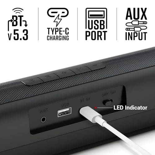 ZEBRONICS VITA BAR 200, Mini Soundbar, 24 Watts, 8* Hours Backup, Supports Bluetooth | USB | AUX, Dual Drivers + Passive Radiators, Multicolor LED 4