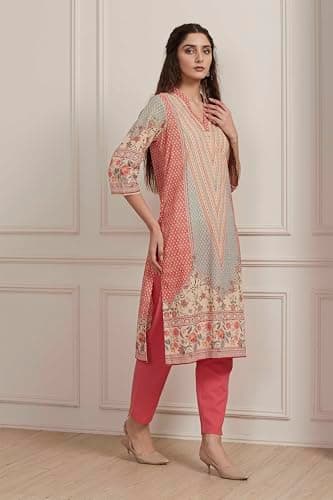 Biba Women Red Cotton Printed Straight Kurta_46 5