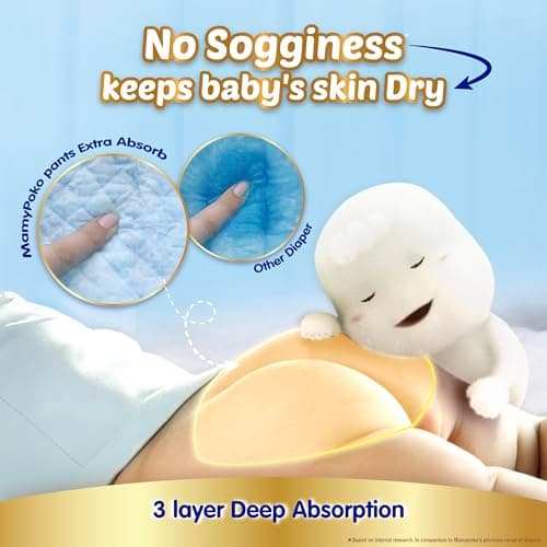 MamyPoko Pants Extra Absorb Baby Diapers, Extra Large (XL size) 12-17 kg 104 Count |Deep Sleep DiapersSoft gentle fit |Deep Absorbent Crisscross skin friendly with coconut oil (52 count, Pack of 2) 3