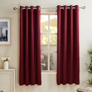 amazon basics - Room Darkening Blackout Window Curtains, 100% Room Darkening | 5 Feet |Set of 2| Plain Design | for Living Room and Bedroom | 115cmx150cm, Color- Maroon
