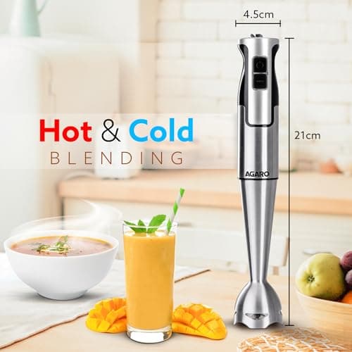 AGARO Regency Hand Blender, 600W, Variable Speed Modes & Speed Regulator, Stainless Steel Body & Blades, For Mixing, Blending. 5