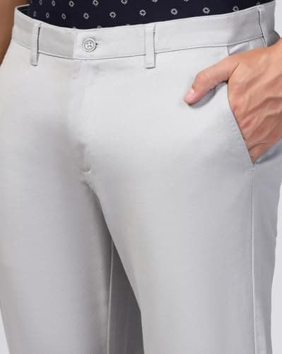 Blackberrys Men's Grey Cotton Blend Solid Slim Fit Casual Trousers 4