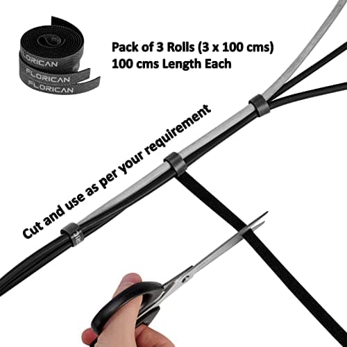 FLORICAN Cable Organiser, Cord Management System for PC, TV, Home Theater, Speaker, Reusable Cable Straps for Desk, WFH Accessories, Reusable Cable Ties Strap (Pack of 3) 5