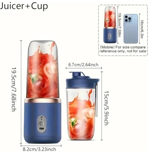 Portable Blender Juicer 400ml | USB Rechargeable Mini Juicer Cup with 6 Blades | Smoothie Maker for Fruits, Shakes, Protein Drinks & Ice | Personal Travel Blender for Home, Gym & Office (Blue) 2