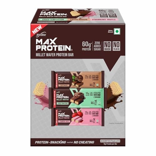 RiteBite Max Protein Assorted 60g Protein Wafer Bars (Pack of 6), Made of Millets, No Maida, No Palm Oil, Zero Added Sugar, Super Healthy Wafer Snack for You