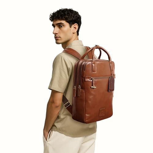 Hidesign Genuine Leather Men's Backpack - Tan 6